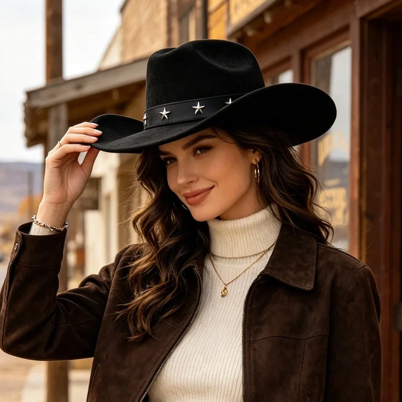 Fedora Hat Wool - Topi Koboi Wanita Model Lebar, Bahan