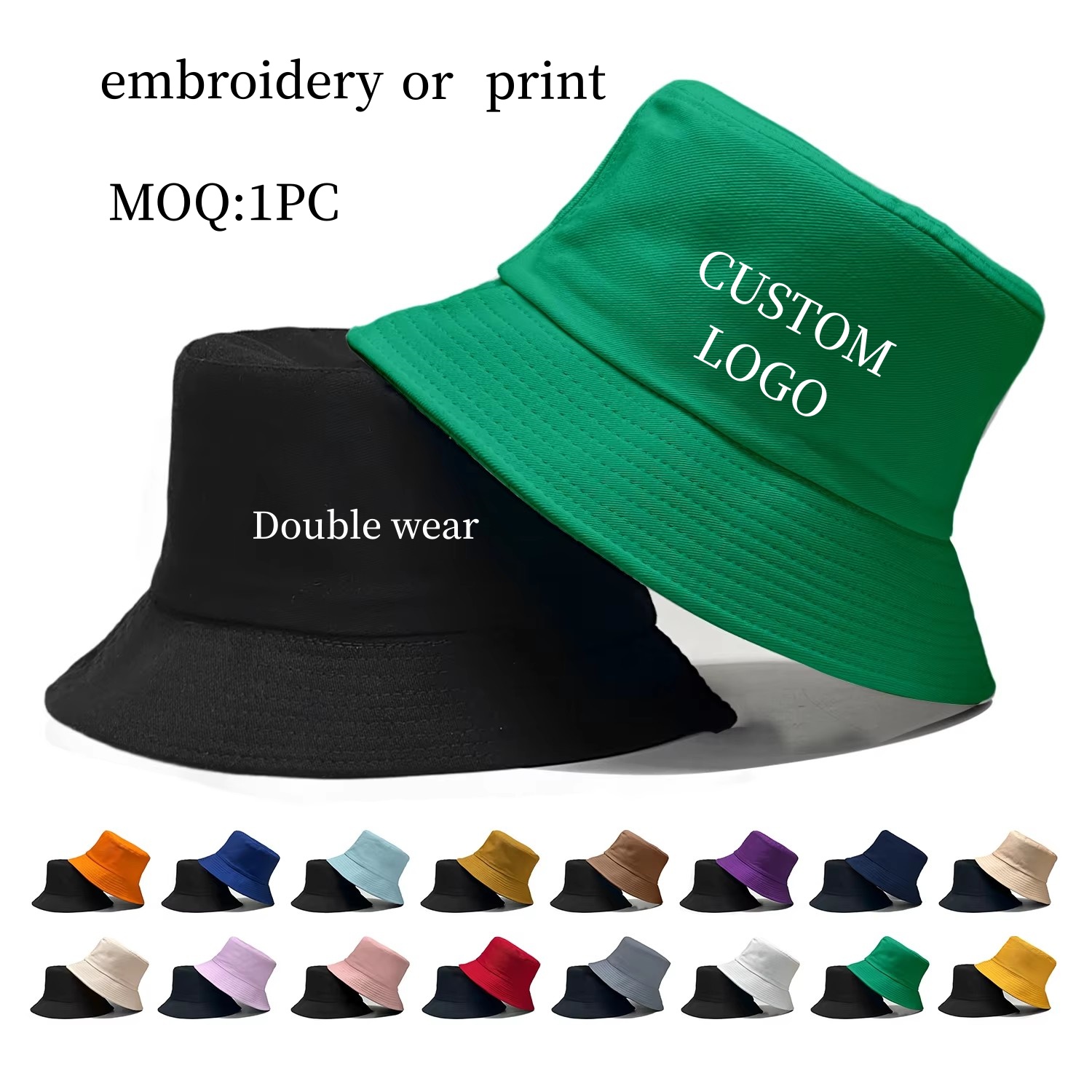 Bucket Hat Cotton - Topi Bucket Nelayan Logo Kustom Bolak-Balik