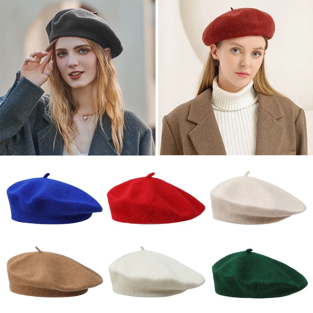 Beret French Wool - Topi seragam uniseks Pria Wanita, wol