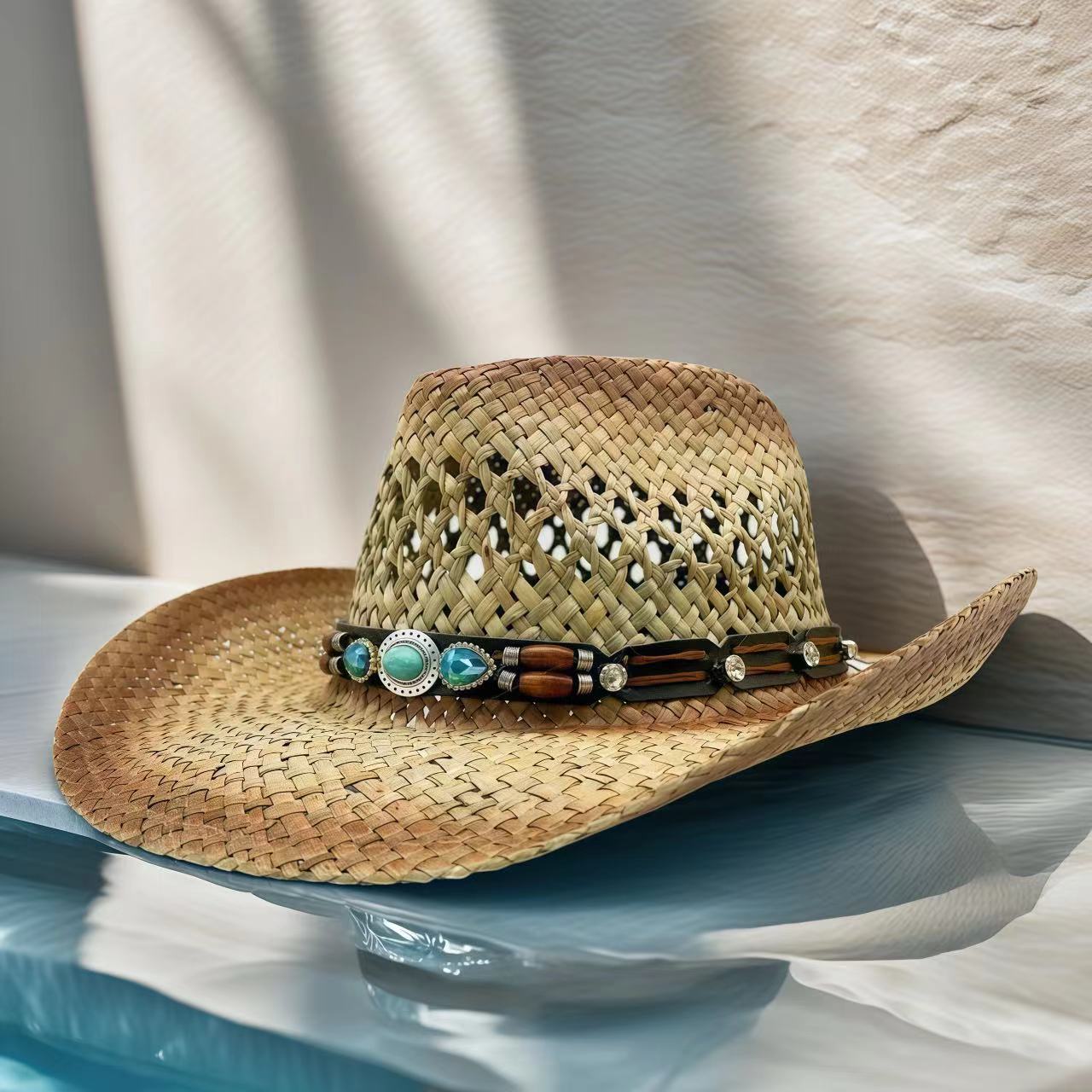 Topi Koboi Berhias Berlian Imi - Cowboy Hat Straw ulasan dan harga